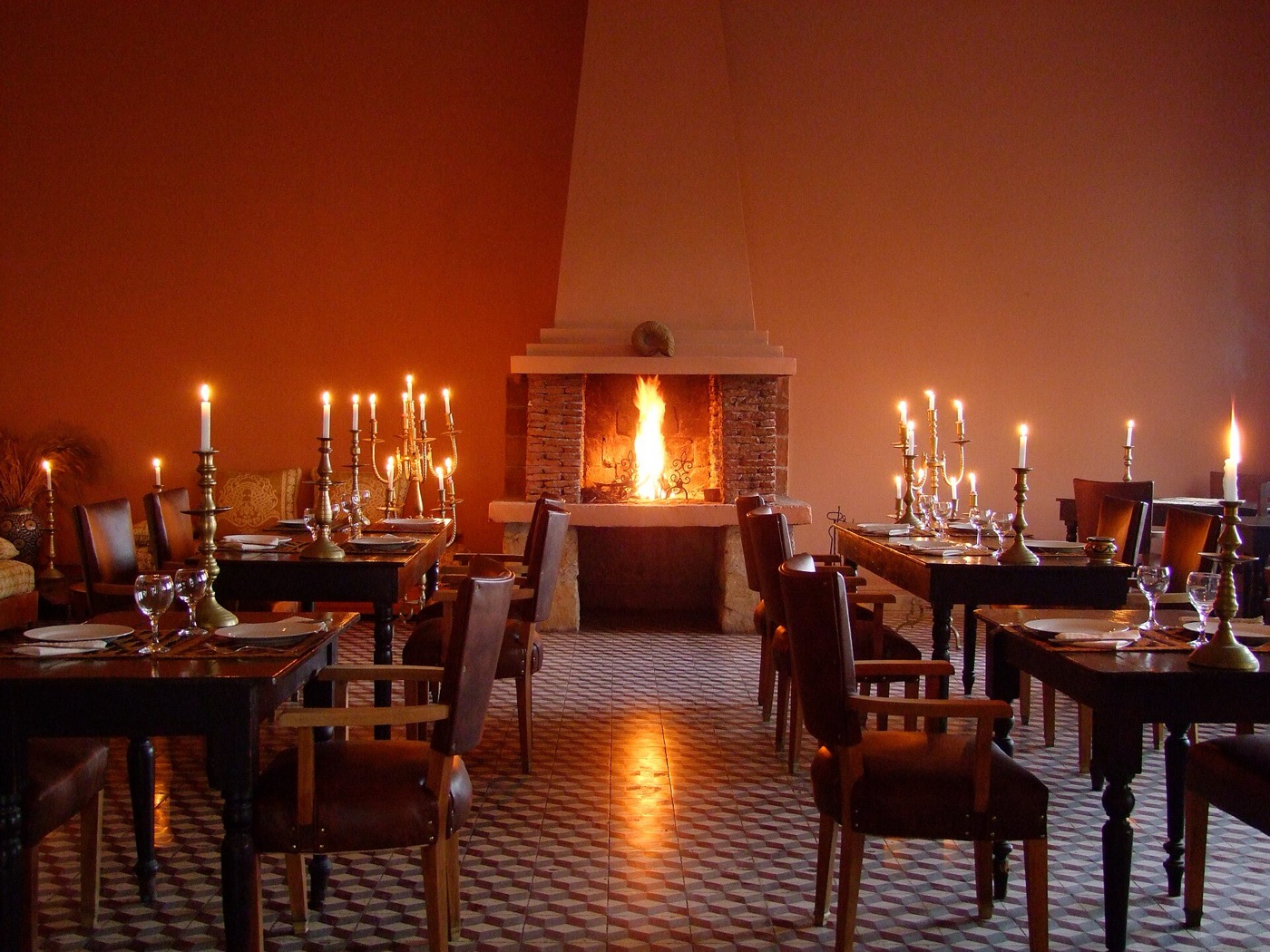 A dining room in the evening